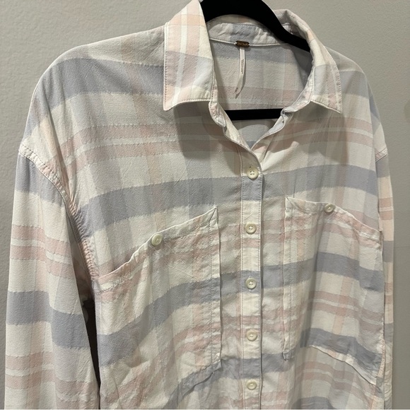 Free People Loveland Plaid Buttondown Relaxed Fit Spring Pastels Size XS - Picture 5 of 9